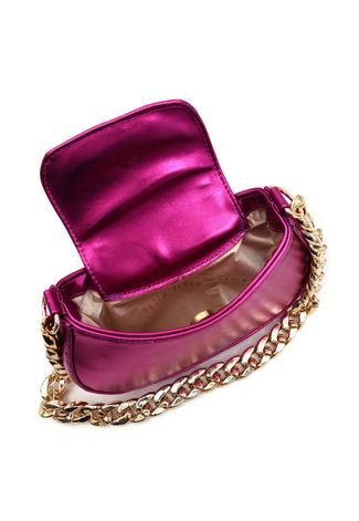 Bolsa Feminina Maria Milão Mini Bag Corrente Pink Metalizada