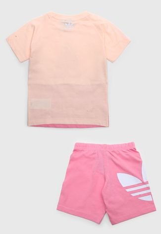 Conjunto 2pçs adidas Originals Curto Infantil Big Trefoil I Coral/Rosa