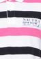 Camisa Polo Nautica Faixas Branca/Rosa/Azul - Marca Nautica