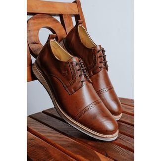 Sapato Oxford Masculino Brogue Premium Couro Confort Andora Marrom