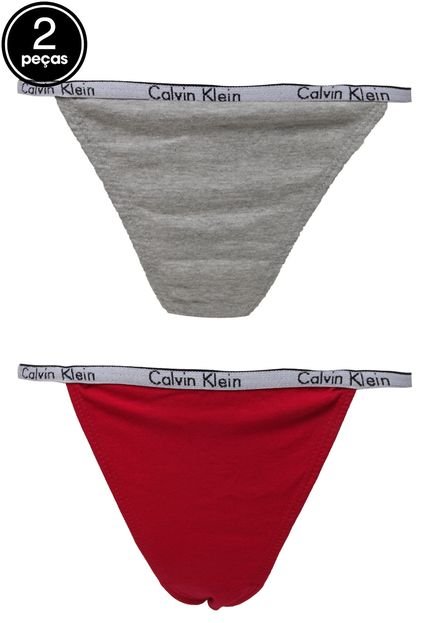 Kit 2pçs Calcinhas Calvin Klein Underwear Tanga Logo Cinza/Vermelha - Marca Calvin Klein Underwear