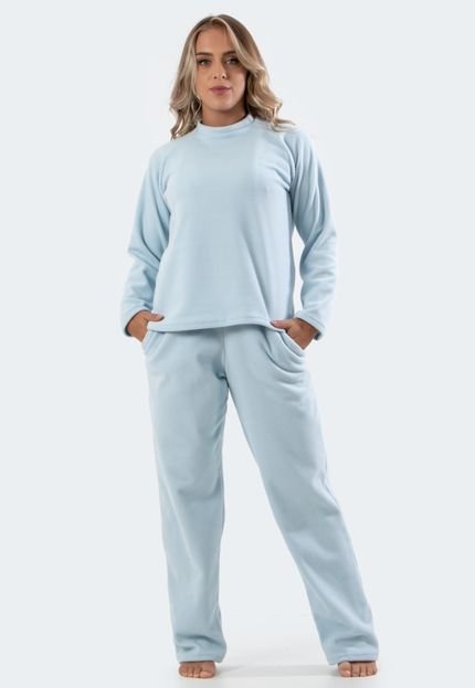 Pijama Feminino Diluxo Soft Longo Inverno Plush Super Conforto Azul - Marca Diluxo