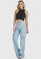 Calça Jeans HNO Jeans Wide Leg Cargo Hot Pant Bolso Lateral Azul Claro - Marca HNO Jeans