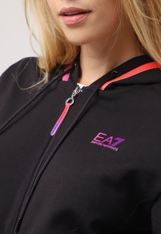 Blusa de Moletom Aberta EA7 Logo Preta