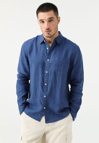 Camisa Cotton On Reta Bolso Azul