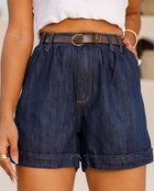 Shorts Jeans Mom Feminino Cintura Alta com Prega e Cinto 24237 Amaciado Consciência - Marca Consciência