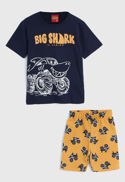 Conjunto 2pçs Kyly Curto Infantil Tubarão Azul-Marinho/Amarelo - Marca Kyly