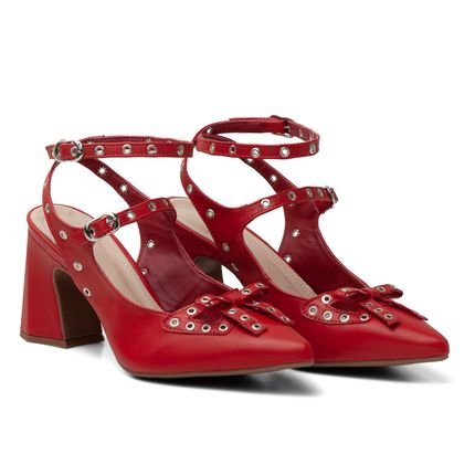 Scarpin Sapato Slingback salto grosso Vermelho 183210 Flor da Pele - Marca Flor da Pele