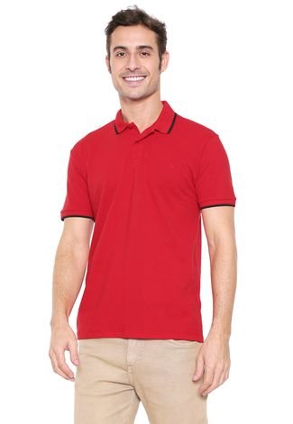 Camisa Polo Colcci Reta Listras Vermelha
