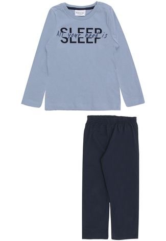 Pijama Mundo do Sono Longo Menino Escrita Azul