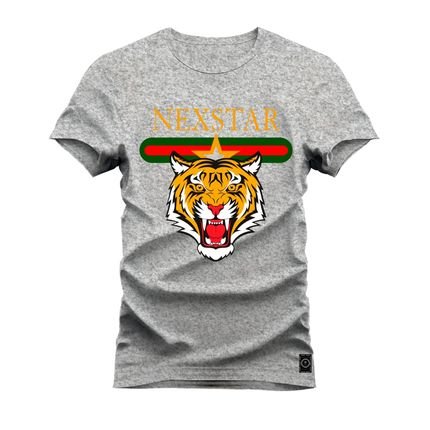 Camiseta Plus Size Unissex Algodão Estampada Nextar Tigre - Cinza - Marca Nexstar