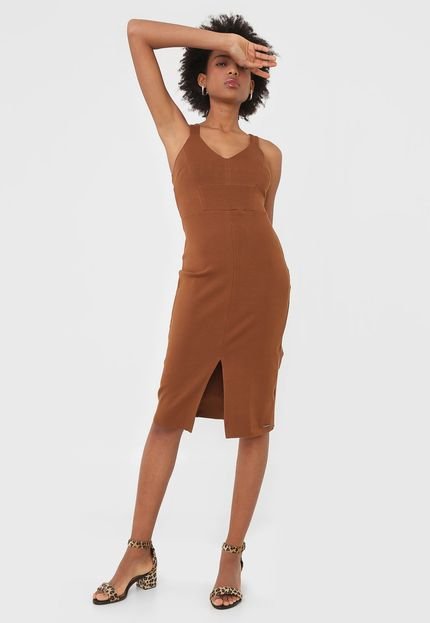 Vestido Colcci Midi Fenda Marrom - Marca Colcci