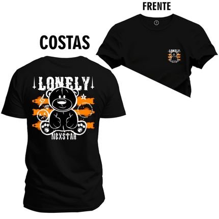 Camiseta Plus Size Unissex Algodão Estampada Premium Confortável Urso Loney Frente e Costas - Preto - Marca Nexstar