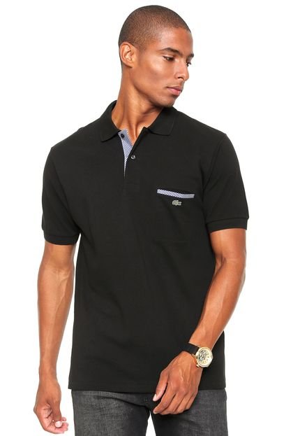 Camisa Polo Lacoste Regular Fit Bolso Preta - Marca Lacoste