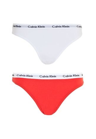 Kit Calcinha Calvin Klein Underwear Biquíni Branco/ Laranja