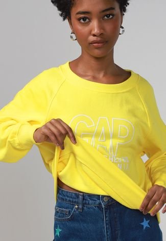 Blusa de Moletom Fechada GAP Logo Amarelo