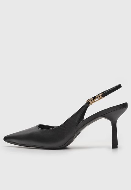 Scarpin Slingback Santa Lolla Logo Metalizado Preto - Marca Santa Lolla