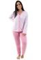 Pijama Feminino Botão Linha Noite Longo Amamentação Rosa Claro - Marca Linha Noite