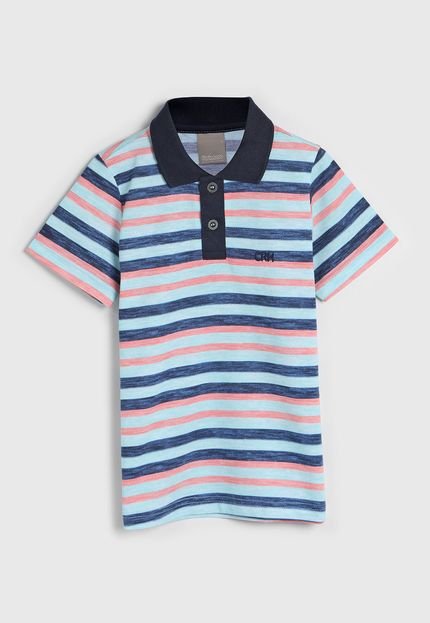 Camisa Polo Carinhoso Infantil Listrada Azul/Laranja - Marca Carinhoso