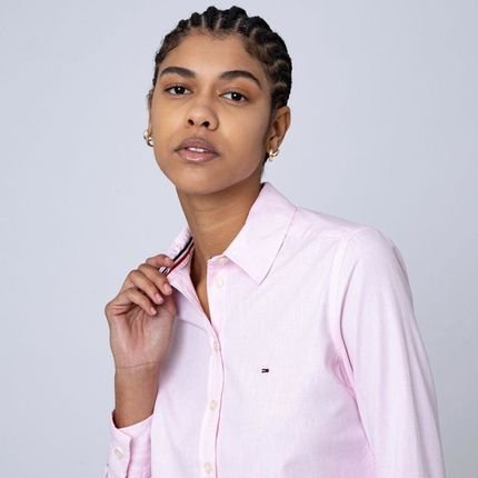 Camisa Clássica Popline Rosa Claro - Tommy Jeans Rosa - Marca Tommy Jeans