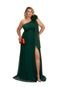 Vestido Longo de Festa Madrinhas Curvy Plus Size um Ombro com Detalhe Macela Verde Esmeralda - Marca Cia do Vestido