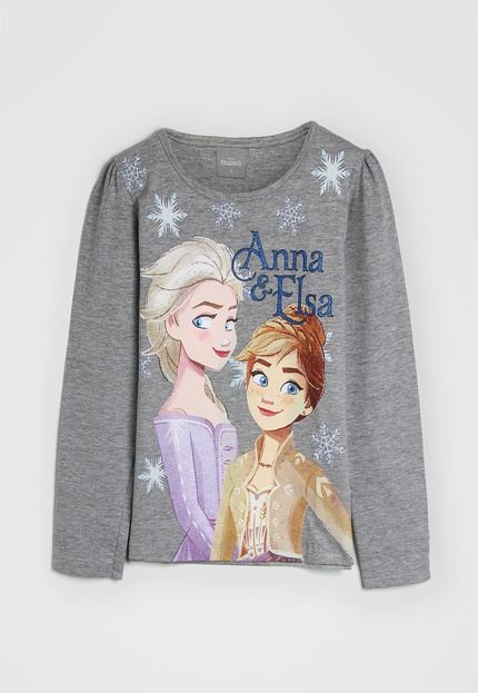 Blusa Frozen Infantil Anna E Elsa Cinza - Marca Frozen