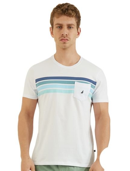 Camiseta Nautica Masculina Pocket Chest Stripes Branca - Marca Nautica