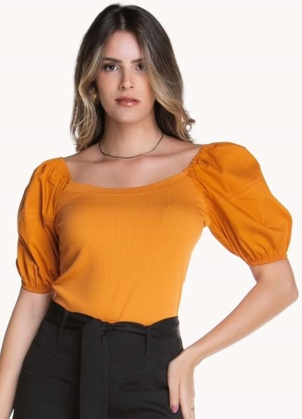 BLUSA FEMININA CANELADA COM MANGA BUFANTE  Laranja - Marca Art Livre