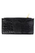 Carteira feminina de couro croco Cléo 9,5x19cm - Preto - Marca Andrea Vinci