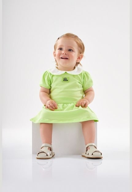 Body Vestido Gola Boneca Up Baby Verde Neon - Marca Up Baby