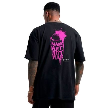 Camiseta Oversized Preta Make Art Not War Rosa - Marca Di Nuevo