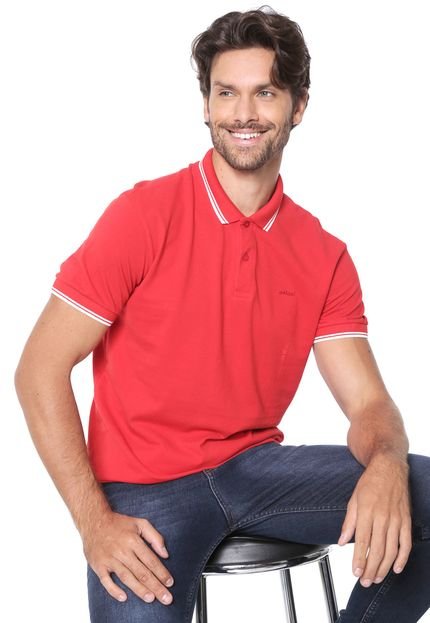 Camisa Polo Colcci Reta Logo Vermelha/Branca - Marca Colcci