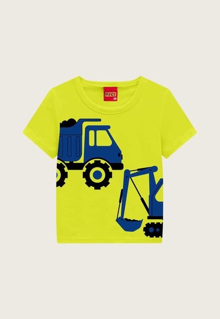 Camiseta Infantil Kyly Máquinas Amarela - Marca Kyly
