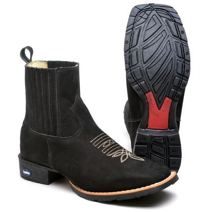 Bota Botina Country Masculina Nobuck Texana Curta Forrada Preto - Marca MeA Shoes