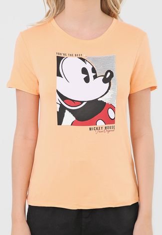 Camiseta Cativa Disney Mickey Paetê Laranja