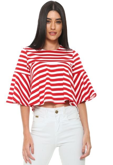 Blusa Cropped Nolita Listrada Vermelha - Marca Nolita