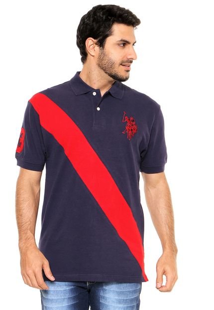 Camisa Polo U.S. Polo Bordada Azul-Marinho/Vermelha - Marca U.S. Polo