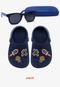 Kit Babuche Aereo Azul Marinho com Óculos de Sol Azul Com Capinha Infantil - Marca Pópidí