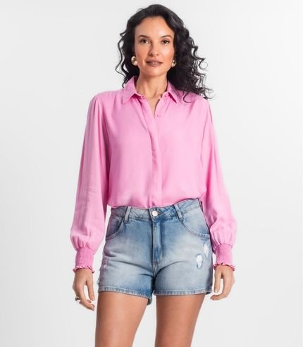 Camisa Feminina Manga Longa Punho Lastex Select Rosa - Marca Select