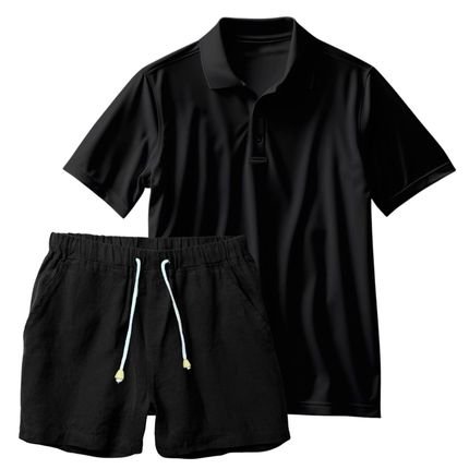 Conjunto Masculino Camiseta Polo e Short Linho Moda Praia Luxo Premium - Marca Relaxado