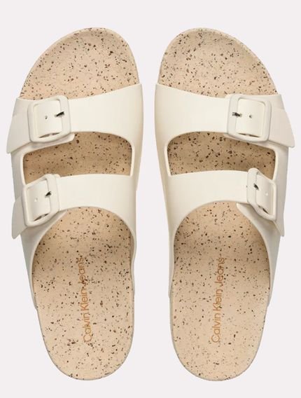Chinelo Calvin Klein Jeans Slide Sustainable Duas Fivelas Off-White - Marca Calvin Klein