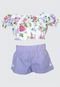 50750 - Conjunto Bata Croped Floral com Short Lilas Miss Doll Multicolorido - Marca Miss Doll