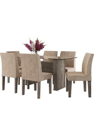 Conjunto Mesa de jantar Europa com 6 cadeiras Cinza RV Móveis