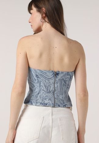 Top Jeans Vero Moda Tomara Que Caia Abstrato Azul