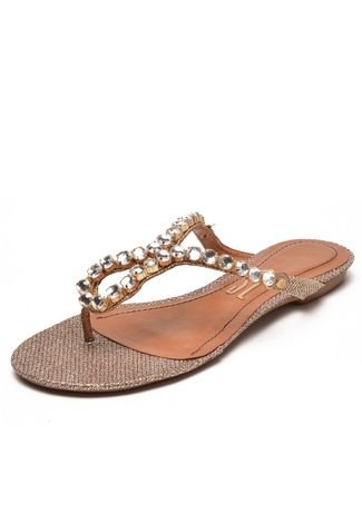 Rasteira Dafiti Shoes Strass Dourada - Compre Agora