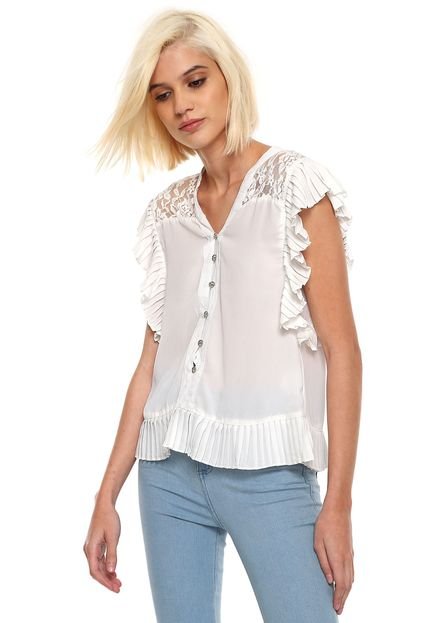 Camisa Lily Fashion Plissada Off-White - Marca Lily Fashion