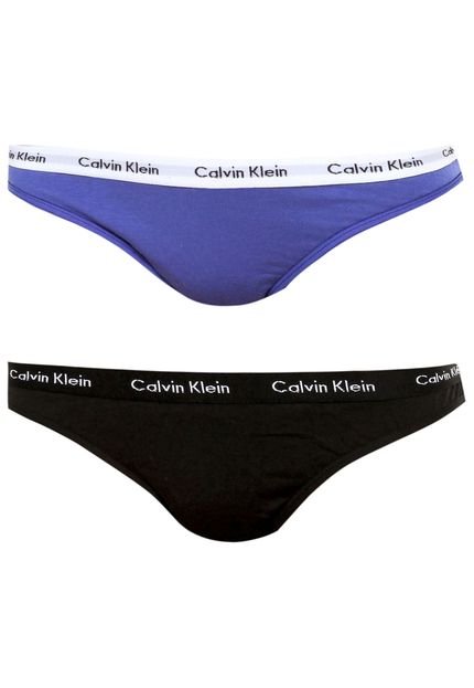 Kit Calcinha Calvin Klein Underwear Tanga 2 peças Azul/ Preto - Marca Calvin Klein Underwear