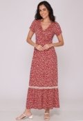 Vestido Longo M/C Barra Guipir B’Bonnie Adriana Floral Vinho - Marca B'Bonnie