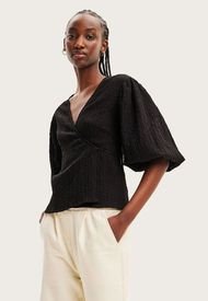 Blusa Desigual Cruzada Textura Negro - Calce Regular