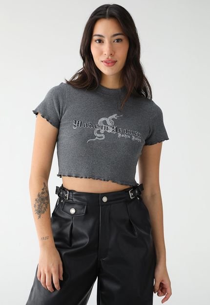 Blusa Cropped John John Ajustada Contrast Snake Preta - Marca John John